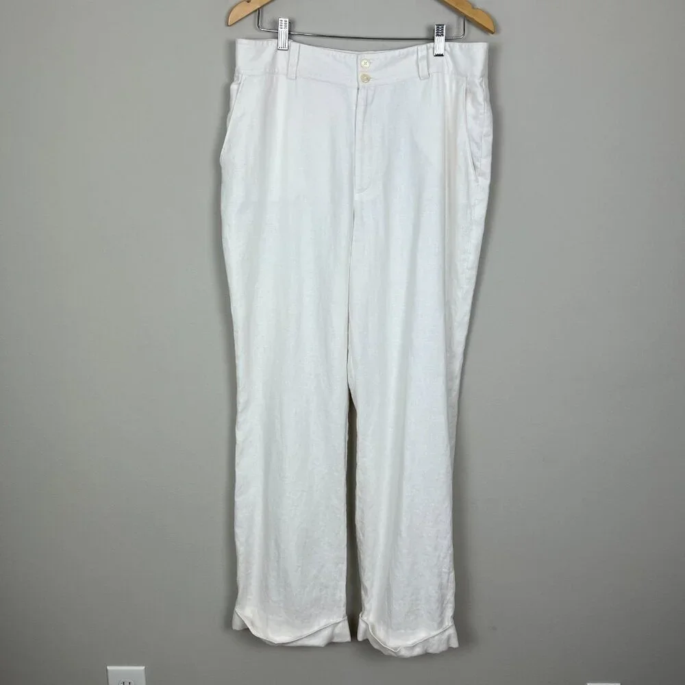 Lauren Ralph Lauren Trousers Pants Womens‎ 14 Ivory 100% Linen Wide Leg Lined